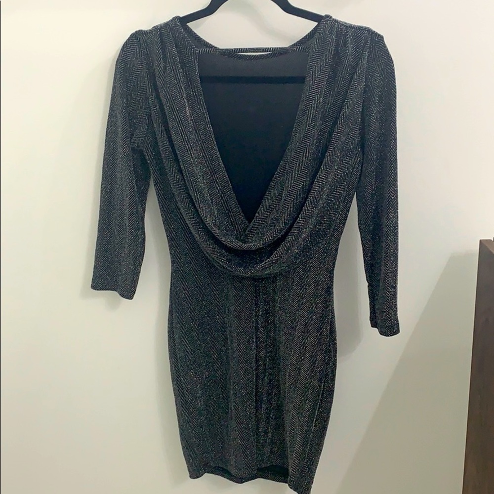 Beautiful, shiny black/ silver open back dress